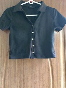 Ribbed Button-Down Top