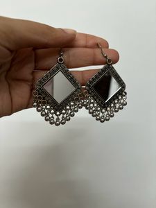 Mirror Design Oxidised Earrings