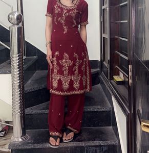 Maroon Embroidered Salwar Kameez
