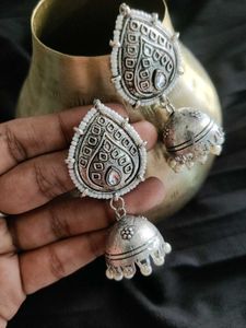 Boho Silver Jhumka Earrings