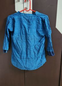 Blue Khadi Cotton Buttons Down Top