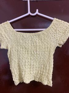 Yellow Smocked Tie-Front Crop Top