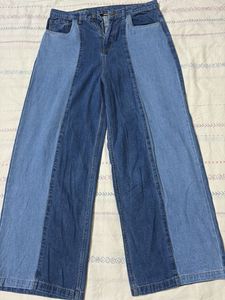 Two-Tone Wide Leg Jeans