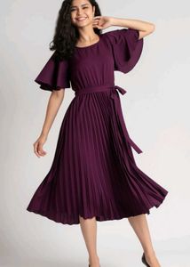 Xxl Flared Beautiful Wine Color  Dress