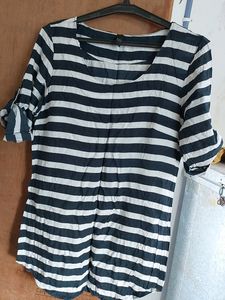 Black and white cotton striped Tunic top Daily wea