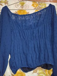 Neavy Blue Off Shoulder Crop Top