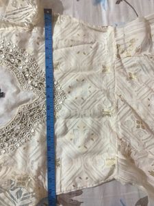 Beautiful Cream Color Embroidery On Neckline  Gown