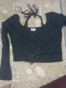 Black Long Sleeve Corset Style Top