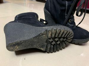 Black Wedge Lace-Up Boots