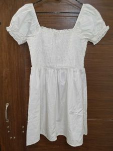 Asos White  Smocked Cotton Dress