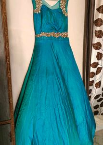 Teal Embellished Backless Formal Gown