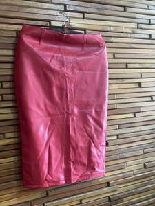 Red Faux Leather Pencil Skirt