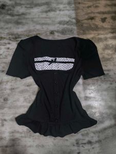 Savana Coquette Lolita Black Ruffle Trim Top Bow