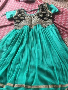 Teal & Gold Embellished Anarkali Dress