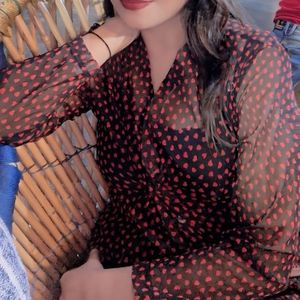 Heart Print Peplum Shirt