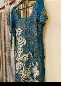 Embroidered Teal Dress Heavy Piece Looms Preety
