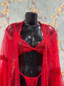 Red Sexy Three Piece Lingerie Set