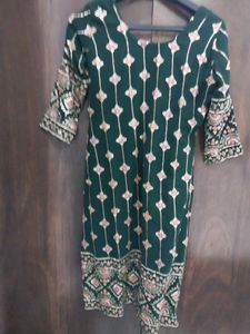 Dark Green Kurta With Plazo And Dupatta