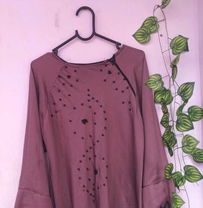 Mauve Embellished Bell Sleeve Abaya