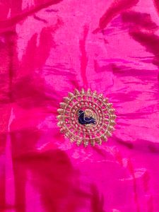 Dark Pink Embroidered Silk Flared Palazzo