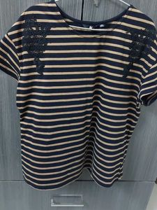 Striped Lace Shoulder Top