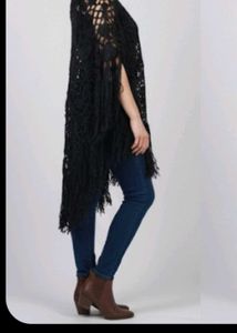handmade Boho Crochet Fringe poncho
