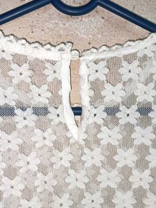 See-through Floral Lace Top White