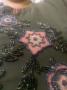 Brown Kurti With Cutdana Work.. Cutwork In Pink