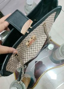 Patterned Shoulder Bag with Chain Detail