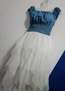 Blue Floral Layered Party Gown