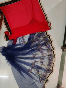 Embroidered Navy Blue And Red Net Saree 💙❤️