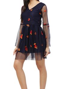 Floral Embroidered Tulle Mini Dress