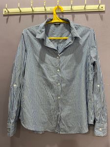 Style Quoteint Women Blue Striped Shirt