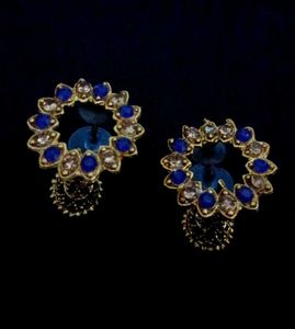 Blue & Crystal Circle Earrings