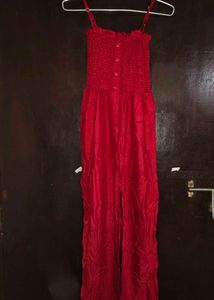 Red Button-Down Jumpsuit