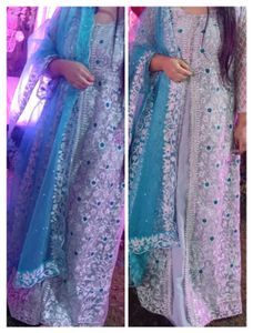 Exquisite Silver &amp; Teal Pakistani Wedding Outfit