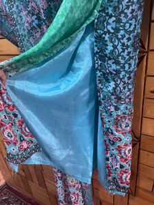 Turquoise Patterned Salwar Kameez With Dupatta