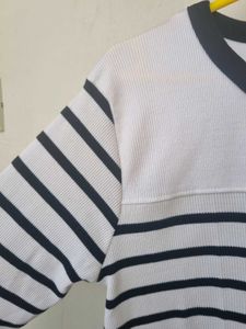 Striped Zip-Up Knit Top