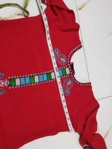 Red Kurta Sat Without Dupatta