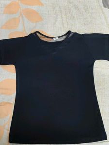 Black T-Shirt With Net On Neck