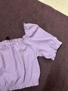 H&amp;m Lavender Puffsleeves Crop Top
