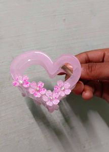 Pink Heart Floral Hair Claw Clip