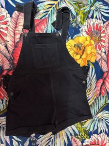 Black Denim Overalls Shorts