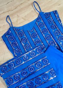 Blue Embellished Kurti With Flared Pants Suit Set
