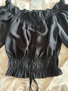 Black Off-Shoulder Puff Sleeve Bardot Top