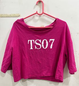 Pink Cropped Graphic T-Shirt