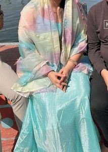 Aqua Dress with Rainbow Dupatta