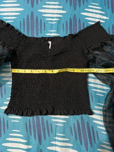 Organza Sleeve Smocked Top - M
