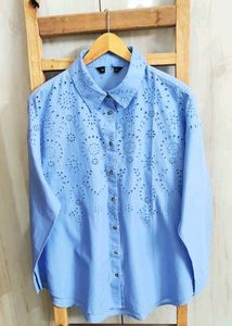 Eyelet Detail Blue Shirt size-46-48
