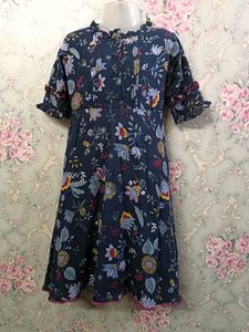 Kids Cotton Frock With Frills,Pintex,and Lace
